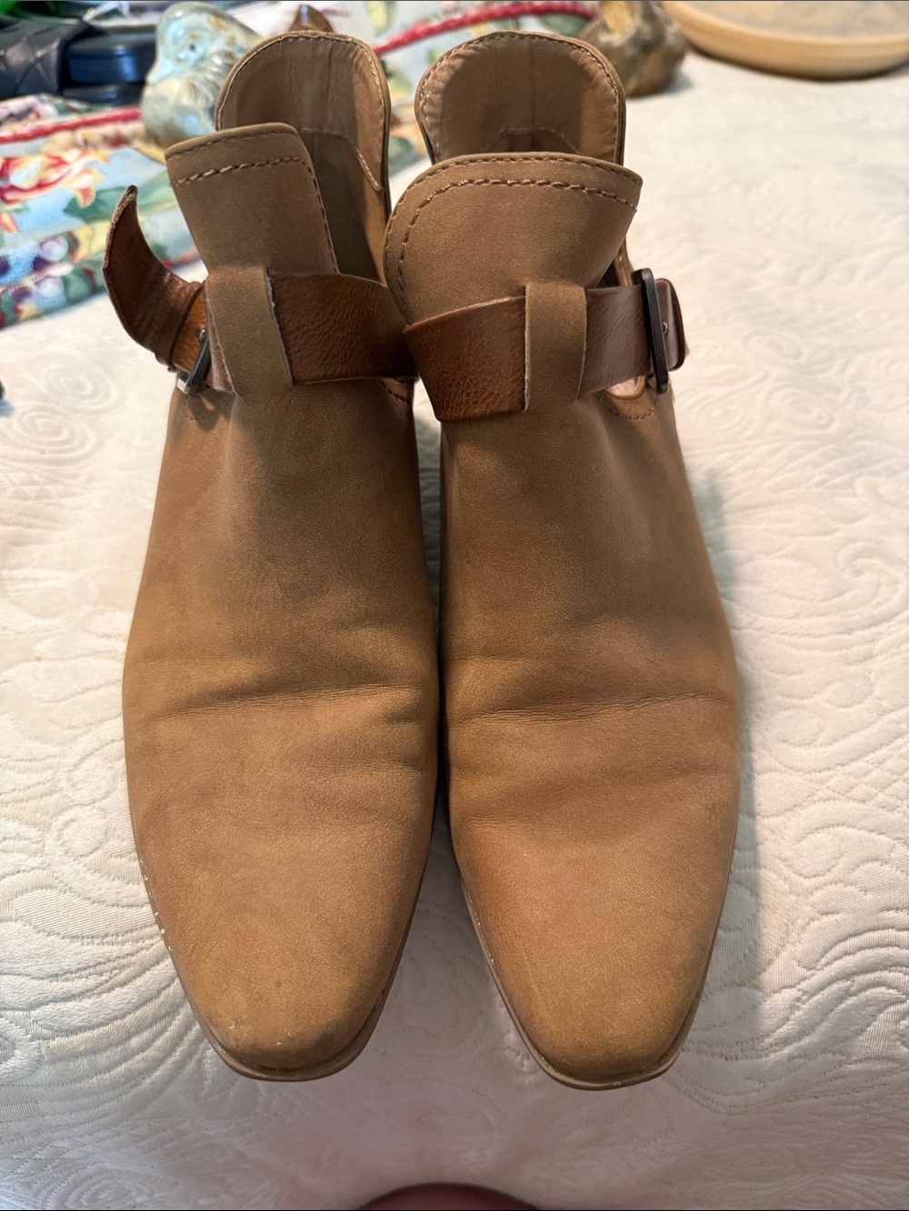 Wonderly Tan Leather Ankle Booties with Buckle Strap